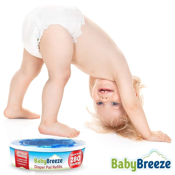 BabyBreeze Diaper Pail Refill Bags Compatible with Playtex Diaper Genie Pails Odor Absorbing Diaper Disposal Trash Bags - 1120 Count (4-Pack)