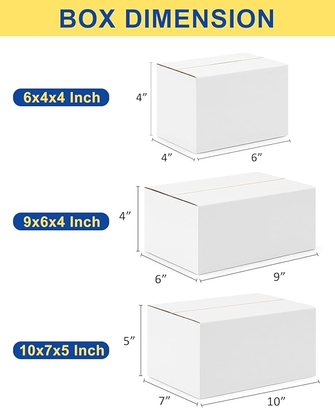 Assorted-Sizes-Shipping-Boxes-45-Pack: 6x4x4 & 9x6x4 & 10x7x5 Small-Shipping-Boxes-Mailers, White Corrugated-Cardboard-Boxes-for-Packing-Small-Business Mailing