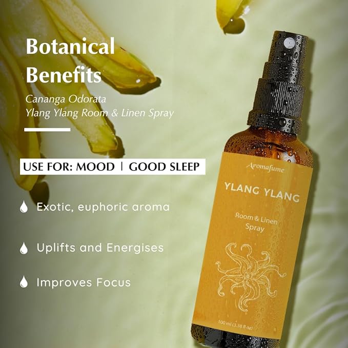 Ylang Ylang Room, Linen & Pillow Spray by Aromafume | 100ml/3.38 fl oz | with Ylang Ylang Essential Oil | Aromatherapy Spray | Mist for Bedding, Fabrics