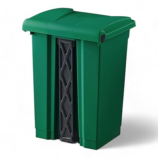 PRO&Family Step-On Trash Can with Lid, Plastic Waste Bin, Foot Pedal Operation (Green, 12 Gallon)