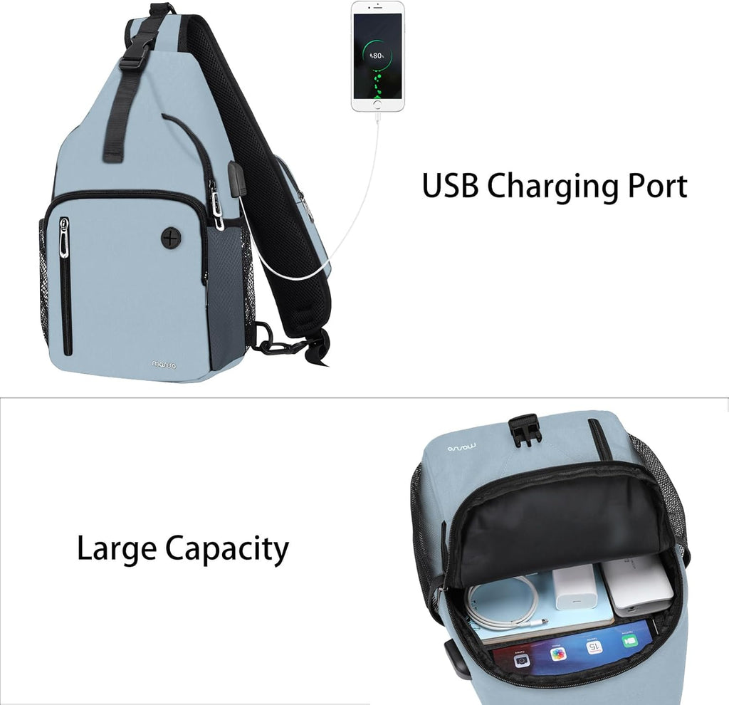MOSISO Sling Backpack Bag, Crossbody Shoulder Bag Travel Hiking Daypack Chest Bag with Front Square Pocket&USB Charging Port
