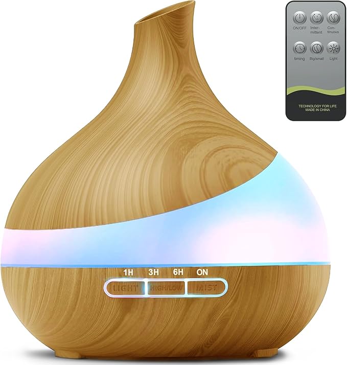500ML Essential Oil Diffuser: Aroma Diffuser with Remote Control for Hotel Spa Yoga Room - Humidifiers for Bedroom with 14 Colors LED Night Light for Kids/Women Home Relaxation