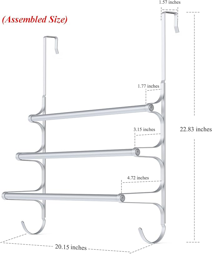 Over The Door Towel Rack, Over Door Towel Rack for Bathroom Door, Triple Towel Storage Holder with Hooks (Silver Gray, 20.15" L)