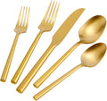 DEACORY Silverware Set Flatware Set Matte Gold Cutlery Set Brushed Brass Heavy Hexagon Handle Stainless Steel 40 Pieces Dishwasher Safe Service for 8