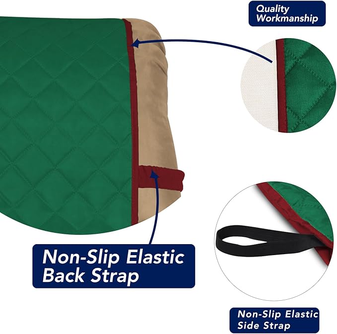 PureFit Reversible Quilted Sofa Cover, Water Resistant Slipcover Furniture Protector, Washable Couch Cover with Non Slip and Elastic Straps for Kids, Dogs, Pets (Small Recliner, Green/Red)
