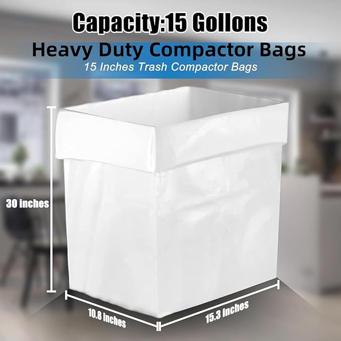 20pcs 15Gallon W10165294RB Trash Compactor Bags,for 15" Rectangular Compactors,for Small Spaces/RV/Camping/kitchen(Ties Included, White)
