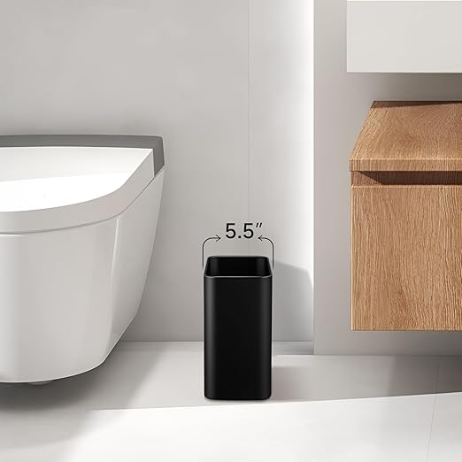 TIPGO Small Metal Trash Can, 2.1 Gallon Slim Trash Can for Bathroom, Wastebasket Garbage Bin for Bedroom, Office, Kitchen, Under Sink (Matte Black)