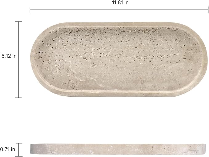Natural Marble Tray, Oval Vanity Decorative Tray for Bathroom Counter, Countertop Stone Organizer, Catchall Tray for Kitchen, Perfume, Candles, Jewelry Dish Decorative Tray