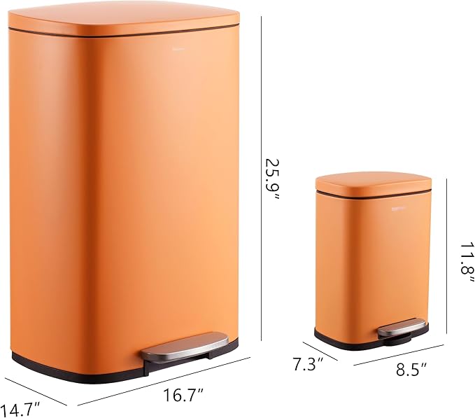 happimess HPM1006K Connor Rectangular 13.2-Gallon Trash Can with Soft-Close Lid and Free Mini Trash Can, Carrot Cake, Fingerprint Resistant, Modern, Minimalistic for Home, Kitchen, Bedroom, Bathroom