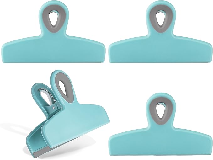 COOK WITH COLOR Bag Clips - Heavy Duty Chip Clip and Refrigerator Magnet Clips for Food Storage with Air Tight Seal Grip, Teal, Pack of 4 Large Clips