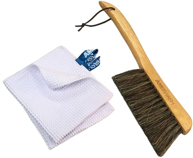 Counter Brush for Drafting, Patio, Bed, Fireplace, Woodworking, Outdoor Furniture Cleaning, Horsehair Shop Bench Brush, Wood Hand Broom Brush, 2 Microfiber Cleaning Cloth Included