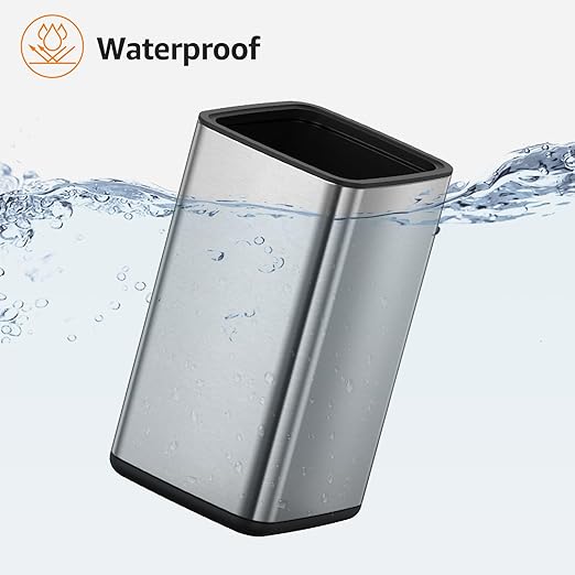 Mbillion 3.2 Gal (12L) Stainless Steel Open - Top Trash Can with Removable Inner Bucket - Sleek Metal Waste Basket for Bathroom Office, Brushed Steel