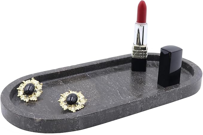 Natural Marble Tray, Oval Vanity Decorative Tray for Bathroom Counter, Countertop Stone Organizer, Catchall Tray for Kitchen, Perfume, Candles, Jewelry Dish Decorative Tray