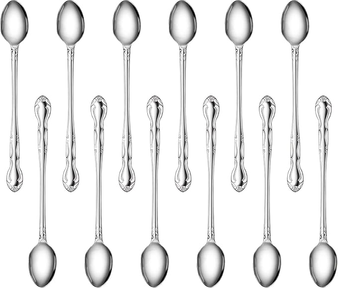 New Star Foodservice 58765 Stainless Steel Rose Pattern Iced Teaspoon 7.7-Inch Set of 12