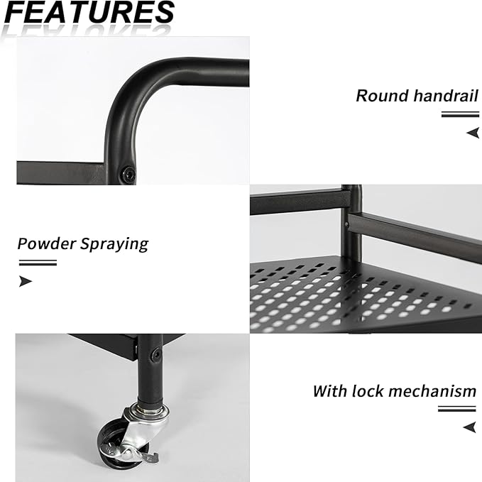 HDANI 3 Tier Metal Rolling Heavy Cart Supports 40 Lbs Per Tier,Rolling Cart with 2 Lockable Wheels for Office,Home,Bedroom,Kitchen,Bathroom(Black)…