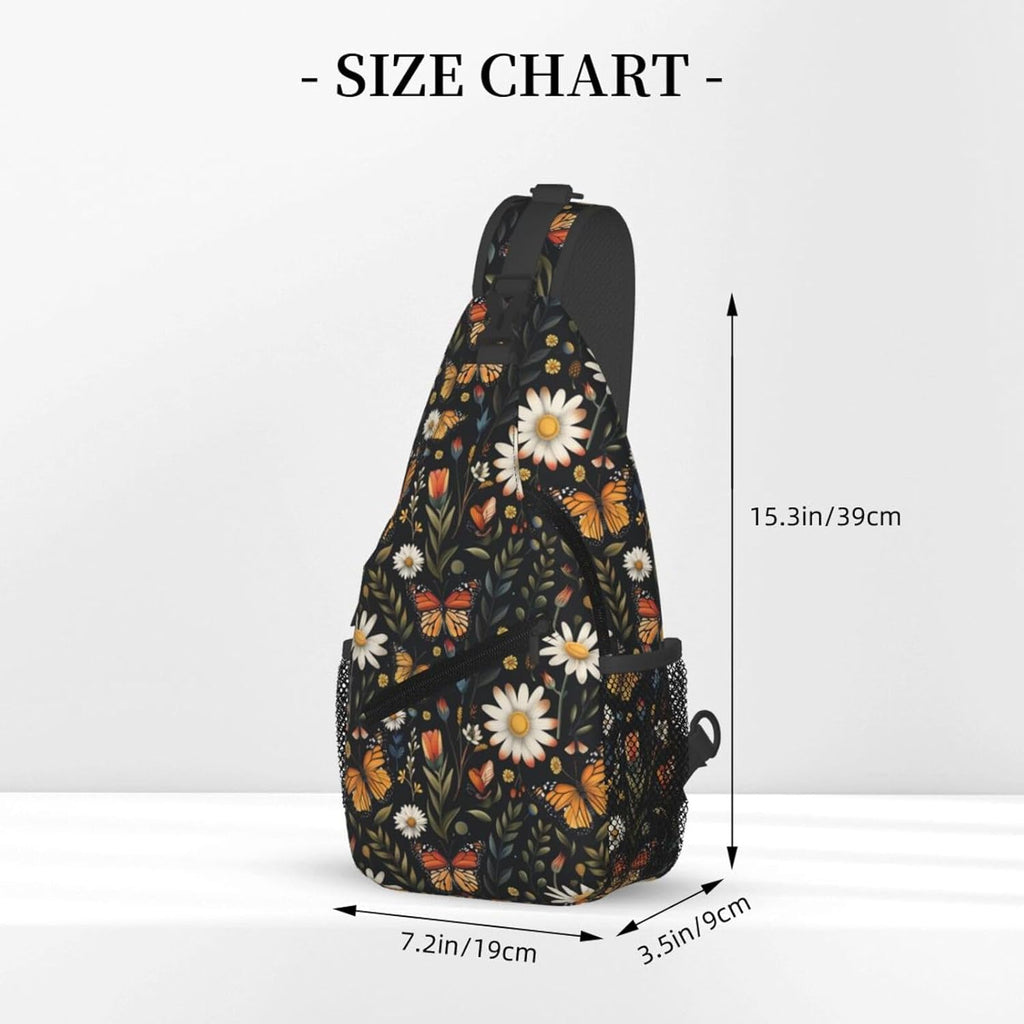 SUPLUCHOM Sling Bag Vintage Butterfly Daisy Leaf Hiking Daypack Crossbody Shoulder Backpack Travel Chest Pack for Men Women