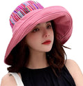 Women Wide Brim Sun Hats Metal Wired Edge Summer UV Protection Beach Fishing Hat for Hiking Garden Travel Chin Strap