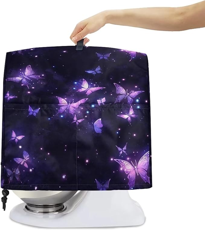 Generic Purple Butterfly Mixer Cover, Kitchen Stand Mixer Cover, Dust Protection, Washable, Waterproof, Drawstring Closure, 17x10.8 inches