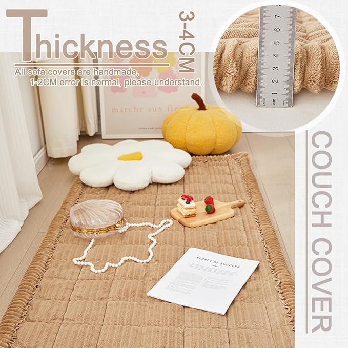 Couch Cover for Dogs Washable, Fuzzy Pet Couch Covers for 3 Cushion Sofa Pet Friendly, Non Slip Sofa Cover (Light Brown, 27.6" x 70.9"/70 x 180cm)