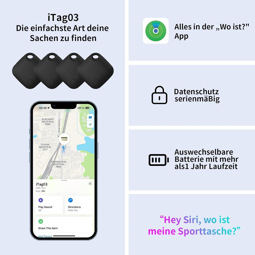 Air Tracker Tags 4 Pack (iOS Only, Not for Android) Bluetooth Luggage Tracker Tags Works with Apple Find My, Key Finder and Item Locator for Luggage, Backpack, Suitcases, Replaceable Battery