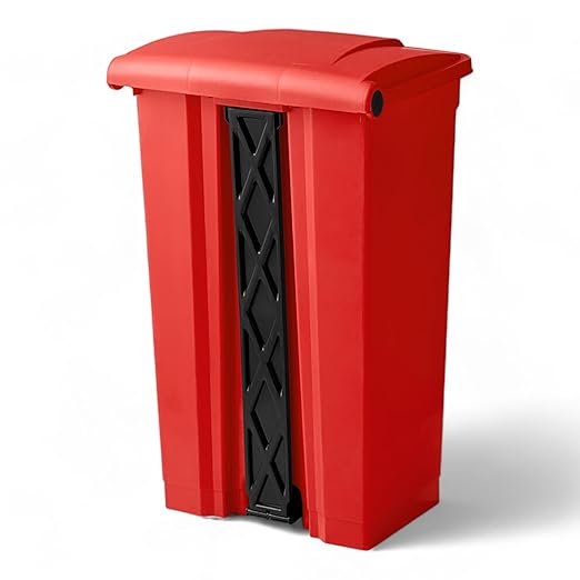 PRO&Family Step-On Trash Can with Lid, Plastic Waste Bin, Foot Pedal Operation (Red, 23 Gallon)
