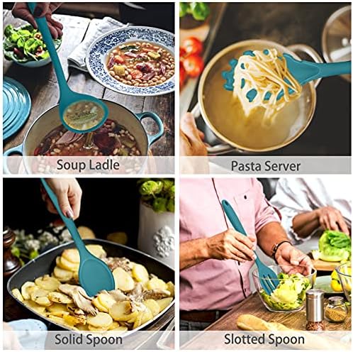 P&P CHEF Blue Kitchen Utensils, Silicone Cooking Utensil Set of 7