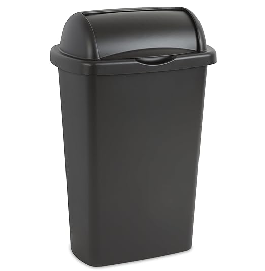 13 Gallon Roll Top Wastebasket – Lift-Open Kitchen Black Trash Can 13 Gallon, Large Office/Home Garbage Basket,Black