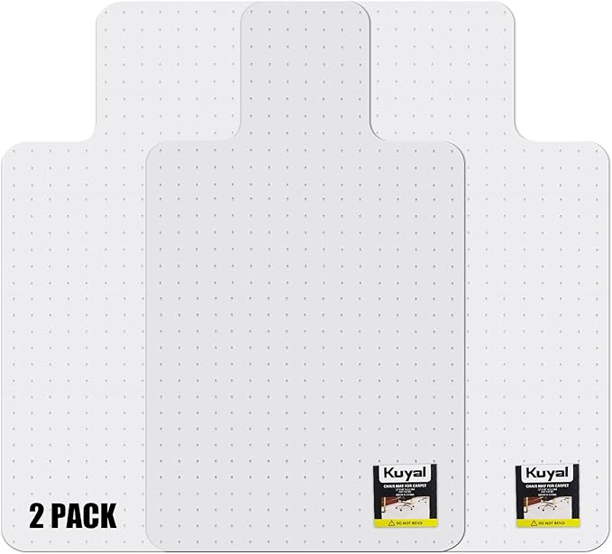 Kuyal Office Chair Mat for Carpet, 2 Pack 45x53 Clear Heavy Duty Computer Chair Mat with Lip, Under Desk Protector Carpeted Floors Mat, Easy Chair Movement,Ship Flat