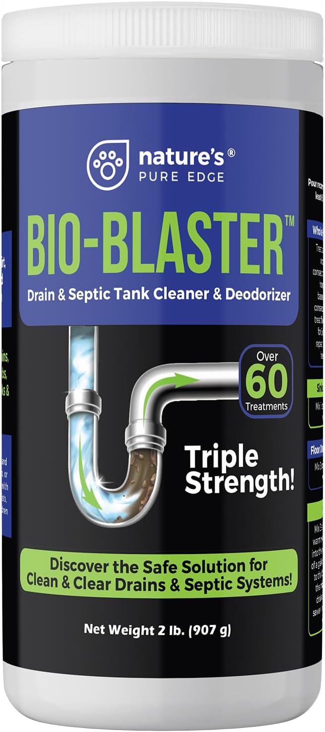 Enzyme Drain and Septic Cleaner and Friendly Bacteria Booster. Extra Large 2 lb. Deodorizes and Unclogs Pipes - Septic Tanks - RV Tanks-and More. No Caustic Chemicals! Dissolves Fats, Oil, and Grease.