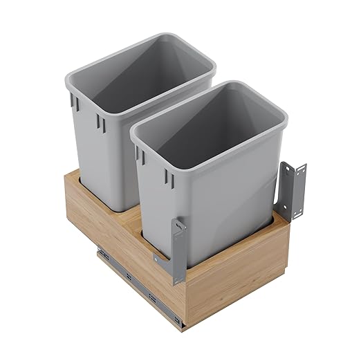 Dowell B18/B21 Wood Base Wastebasket Pullout with Two 35Qt Plastic Bins (4008 0218 35 * 2)