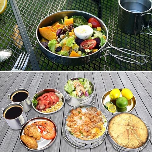 BeGrit Stainless Steel Camping Cookware Pot and Pan Set for Backpacking