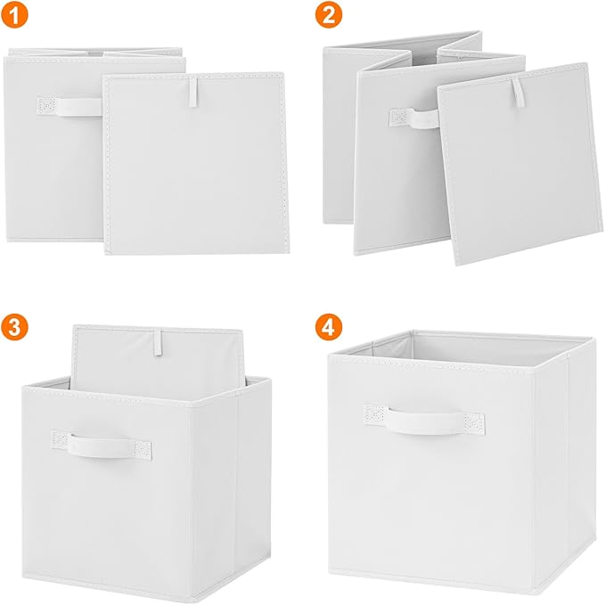 Stero 13x13x13 Inch Fabric Storage Bins 6 Pack Fun Colored Durable Storage Cubes with Handles Foldable Cube Baskets for Home, Kids Room, Closet and Toys Organization White