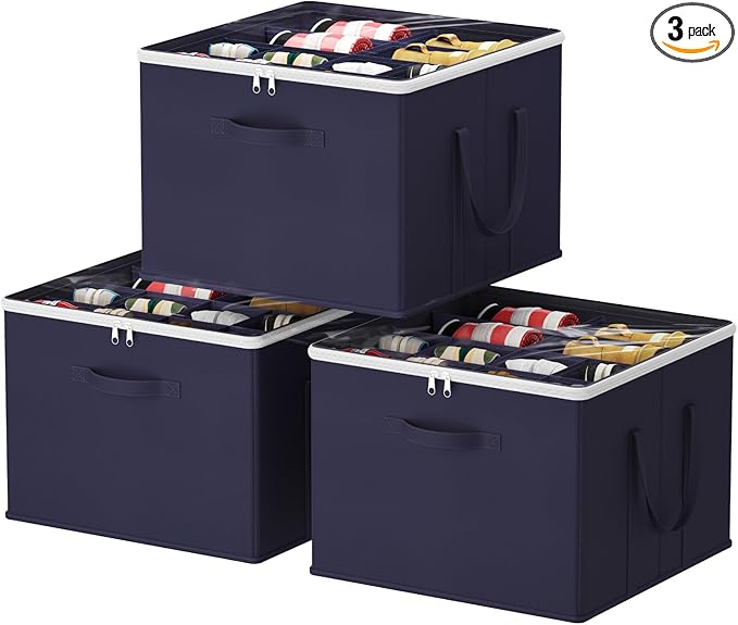 Lifewit Shoe Storage Organizer for Closet Fits 12-16 Pairs, Fabric Large Shoe Box Storage Containers with Clear Cover, Foldable Bins Fit for Boots Heels Sneakers 17"(L) x 17"(W) x 12.5"(H) 3 Pack Blue