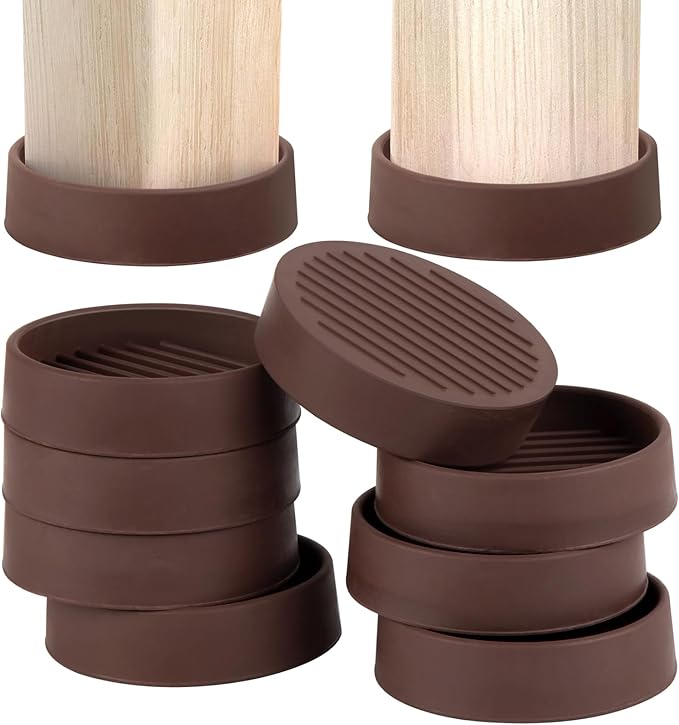 8Pcs 3"*3" Rubber Non-Slip Furniture Pads Heavy Duty Furniture Casters Cups Sofa Feet Floor Protectors for Beds Sofas Pianos and Other Large Furniture (Round, Brown)