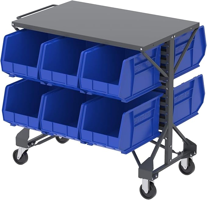 Akro-Mils 30260 AkroBins Plastic Storage Bins, Space-Saving Stackable Bins for Garage, Pantry, Craft Organization, 18" x 11" x 10", Blue, 6-Pack