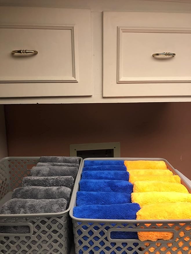 Plush Edgeless Microfiber Towel for Car, Soft Drying Wash Detailing Buffing Polishing Towel, 530 GSM 6Pack 16 x 16inches (Blue, 6Pack)