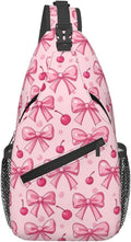 SUPLUCHOM Sling Bag Pink Bows Cherry Hiking Daypack Crossbody Shoulder Backpack Travel Chest Pack for Men Women