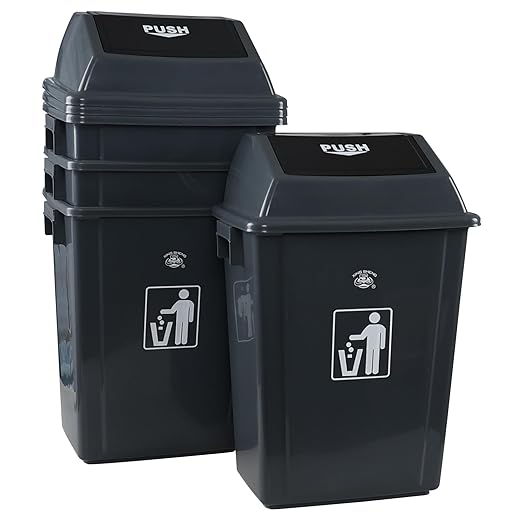 18 Gallon Tall Plastic Trash Can with Swing Lid, 4 Pack Gray Large Kitchen Garbage Bins