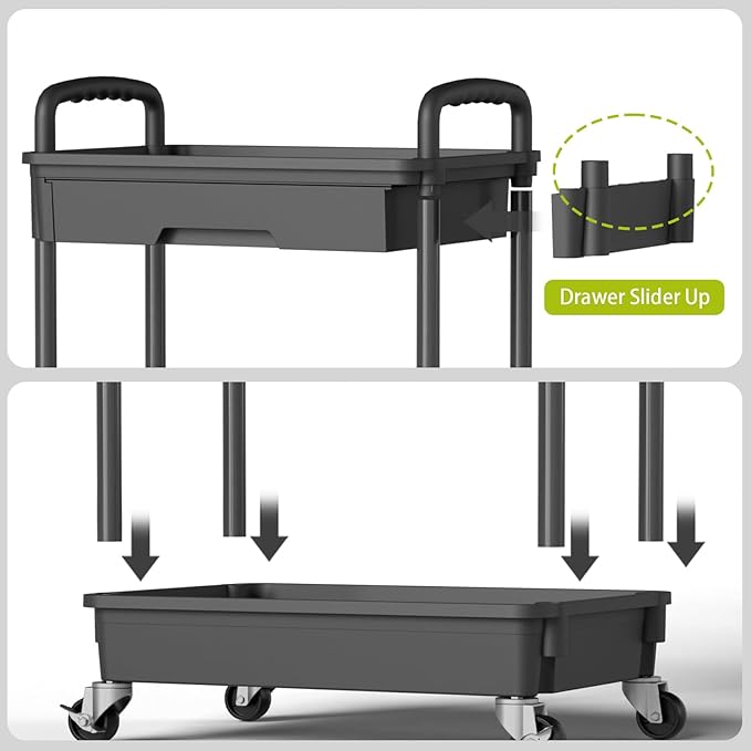 4 Tier Rolling Cart Organizer,Art Craft Diaper Bedside Snack Laundry Room Bathroom Organizer Narrow Thin Slim Rolling Trolley Utility Cart with Wheels for Kitchen,Office(Black)