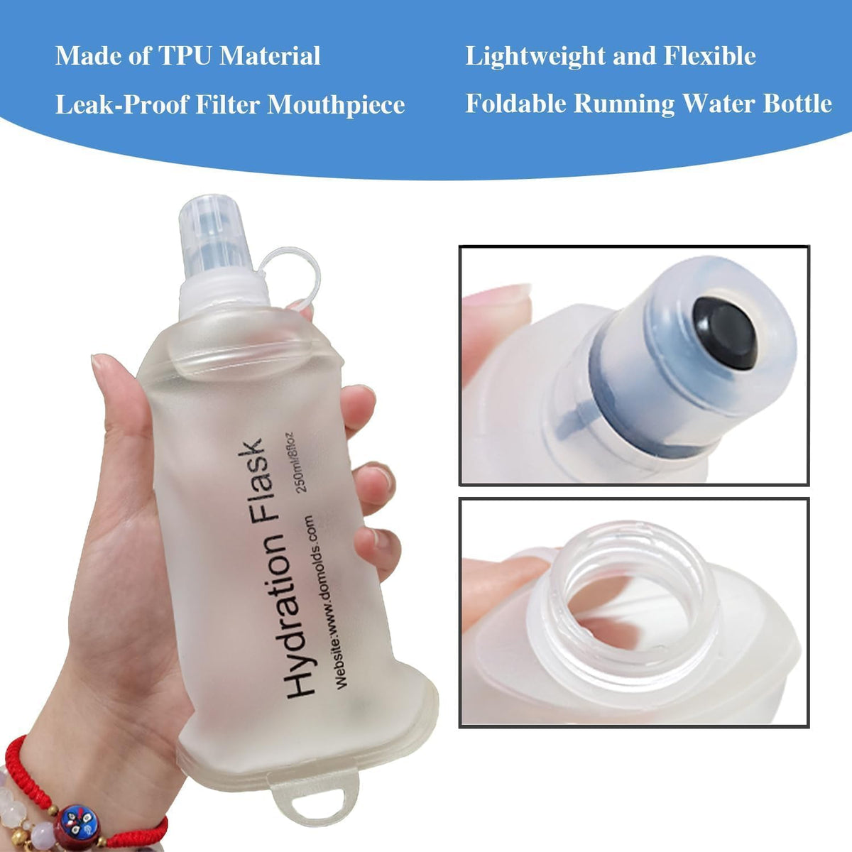 CLINTT 500ml Soft Flask, Foldable Running Water Bottle, TPU Folding Soft Water Flask, BPA-Free Collapsible Flask for Hydration Pack Running Vest, Cycling, Climbing, Hiking - 1Pcs, White