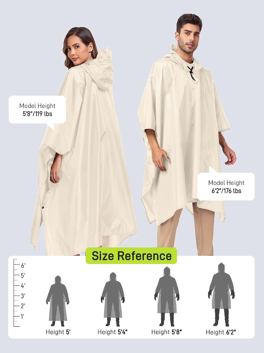 SaphiRose Hooded Rain Poncho Waterproof Raincoat Jacket for Men Women Adults