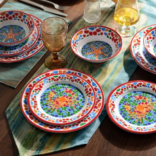 Melamine Dinnerware Set, 12 Pcs Dishware Sets, Plate and Bowl Set for 4