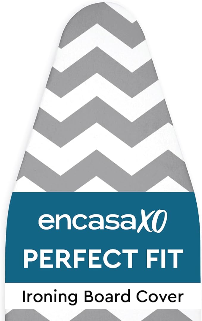 Encasa XO Ironing Board Cover and Pad 54"x15" - Thick 3mm Felt Padding, Drawstring Tightening & Lock, Easy Fit, Scorch & Stain Resistant, Fits Standard Large Ironing Board - Zig Zag