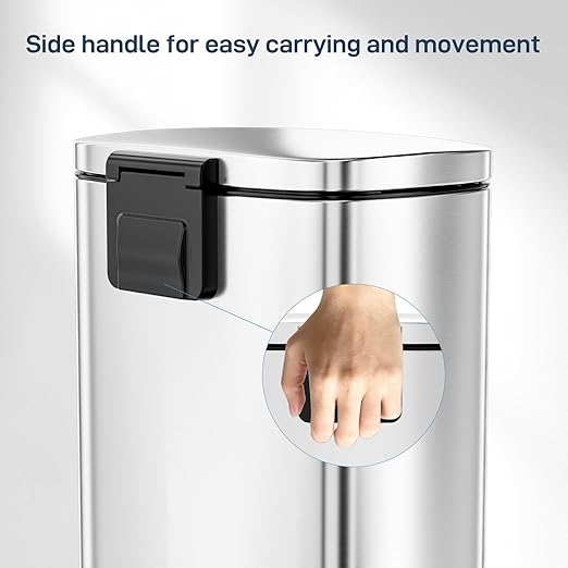 Arlopu 13.2 Gallon Step Trash Can, Stainless Steel Garbage Bin, Soft-Close Rubbish Bin with Removable Plastic Inner Bucket, Fingerprint-Proof, Lid Dustbin, Suit for Kitchen Home (Silver, 50L)