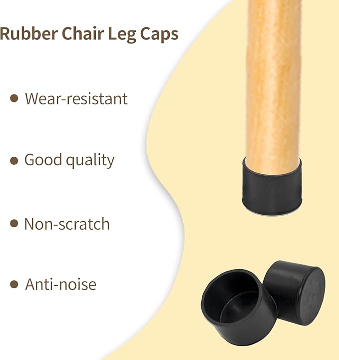 Flyshop 4 Pieces 45mm Rubber Chair Leg Caps Round, Protective Caps for Chair Legs, Floor Protectors, [Non-Slip & Noise Reduction], Durable Chair Socks, Black Furniture Feet Gliders