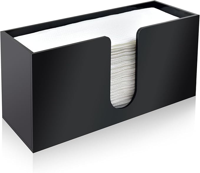 1Pack Paper Towel Holder Countertop, Black Acrylic Napkin Dispenser, Multifold Paper Towel Dispenser for Z-fold C-fold MultiFold Trifold-Bathroom Toilet Kitchen Restaurant