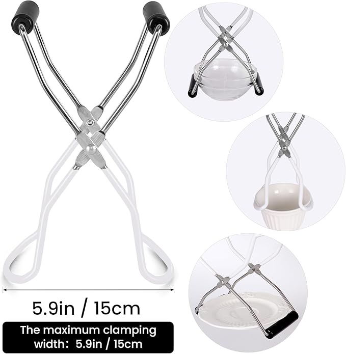 Canning Jar Lifter, Canning Tongs, Stainless Steel Jar Lifter with Rubber Grip Handle for Home Kitchen, White