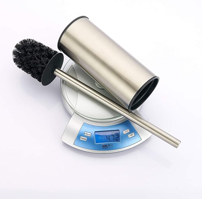 BGL Toilet Brush Holder Brushed Nickel, Stainless Steel 304 Brushed Nickel Round Freestanding Toilet Bowl Brush and Holder for Bathroom