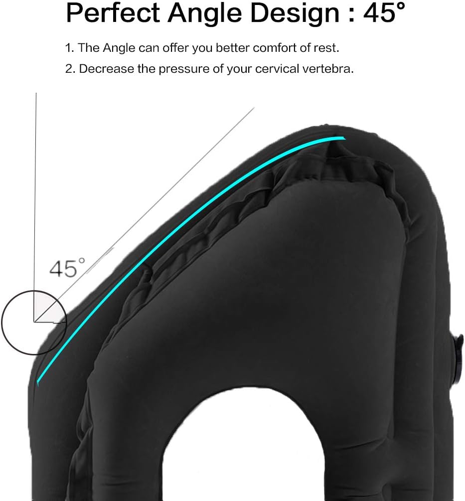 Inflatable Travel Pillow for Airplane, Neck Air Pillow for Sleeping to Avoid Neck and Shoulder Pain, Support Head and Lumbar, Used for Airplane, Car, Bus and Office (Black)