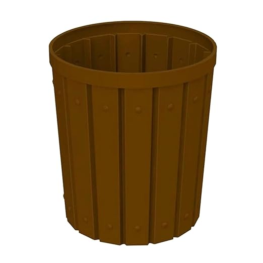 42 Gallon Slated Circle 100% Recycled Plastic Heavy Duty Outdoor Trash Can with Push Open Dome Lid and Internal Liner - Great for Schools and Businesses - Brown